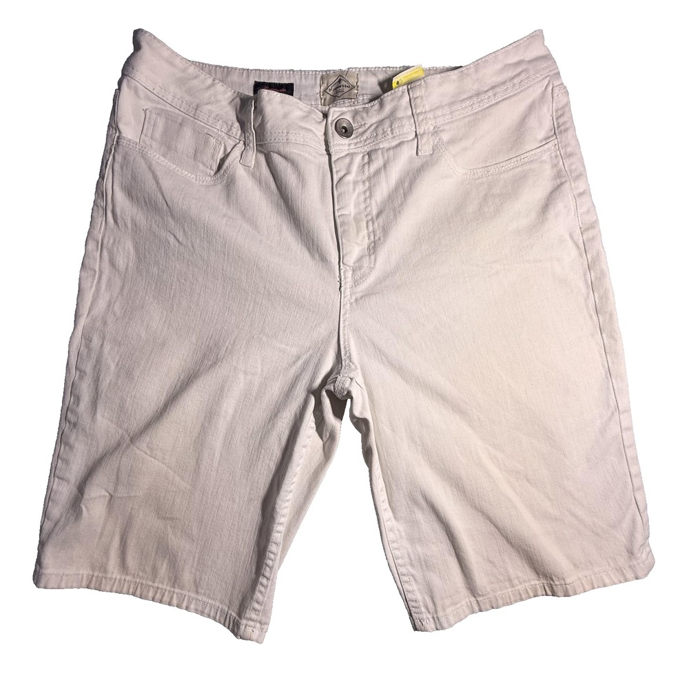 St. John's Bay Bermuda Shorts Womens 14 White Denim Casual Stretch 5-Pocket